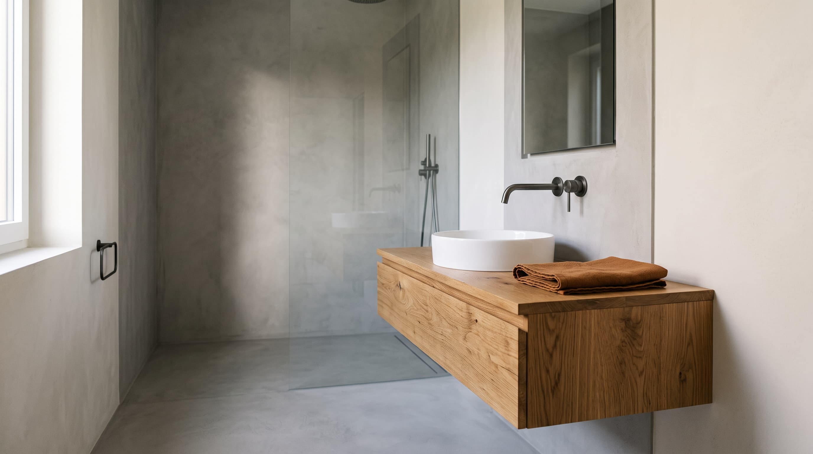 Rénovation intérieure — vue d'intérieur, lumière naturelle, palette sobre.